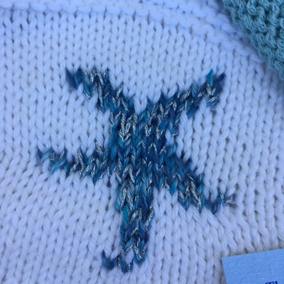 New! Handknit Mommy & Mini White Aqua Shades Seahorse Cardigan & Hat from NKS - Picture 5 of 9